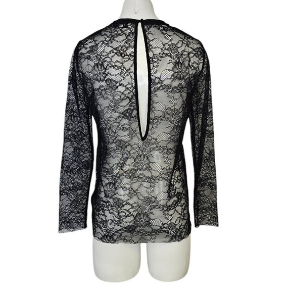 Sandro Paris Womens Lace Sheer Embroidered Long Sleeve Blouse, Open Back, 1/US S - Picture 2 of 9